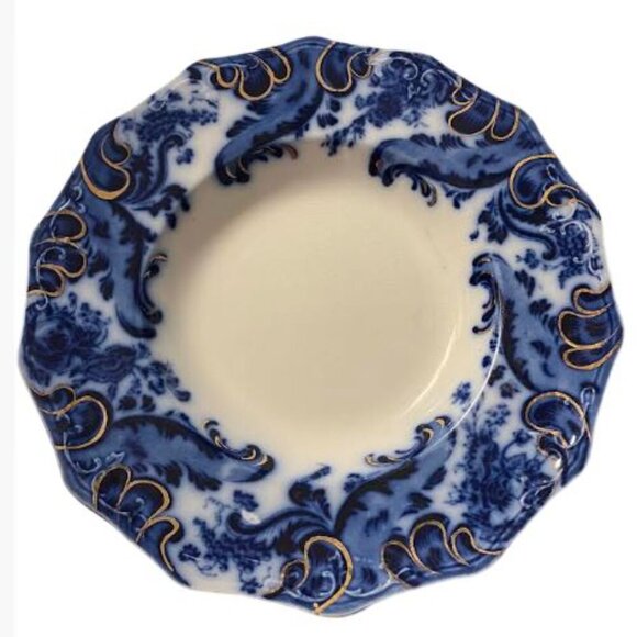 Vintage Grindley Argyle Pattern Flow Blue Bowl with Gold Accents  4 Pieces  VGUC - Picture 12 of 16